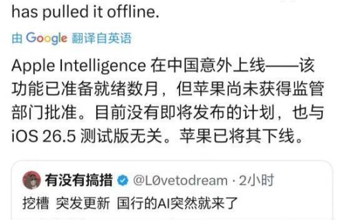 苹果AI国行凌晨突然上线！但疑似未获批准 现已下架