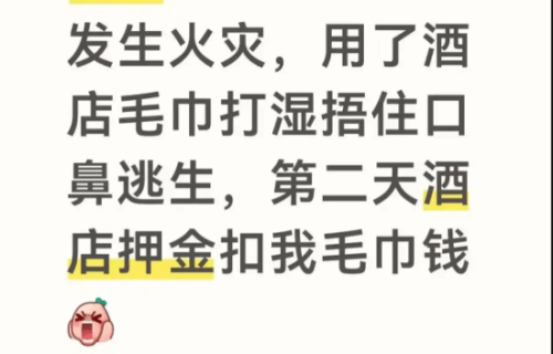 住酒店遇火灾拿毛巾捂口鼻逃生 退房竟被收毛巾钱