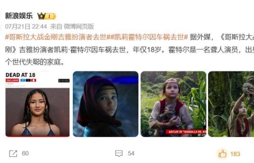 噩耗！《哥斯拉大战金刚》聋哑小女孩演员车祸去世，年仅19岁|手语|聋人|凯莉