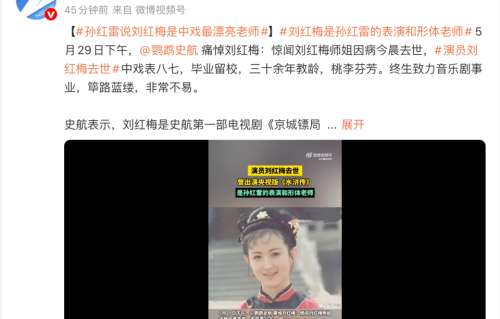 中戏教授、演员刘红梅因病逝世终年61岁！系孙红雷恩师，曾被赞“中戏最美老师”