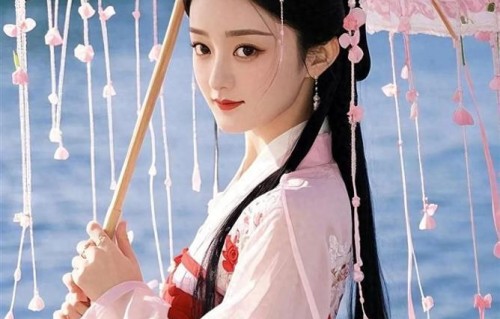 赵丽颖这组古风造型太仙了！撑着花伞漫步水边，美成一幅画