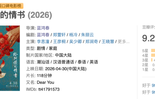 上映第38天，《给阿嬷的情书》打败四部新片，6月份就靠谢苗来“接棒”了