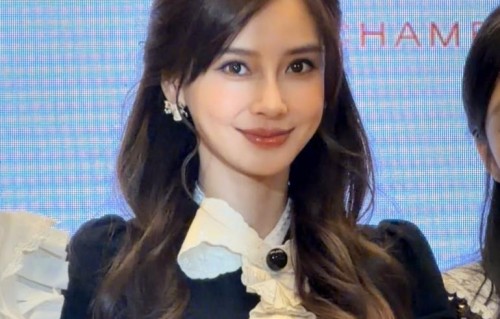 Angelababy出席活动，身穿带有蝴蝶结的黑白裙装，公主风妆造很甜
