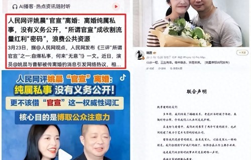 人民网怒批姚晨：离婚就离婚，别拿“官宣”当村口大喇叭使！ 