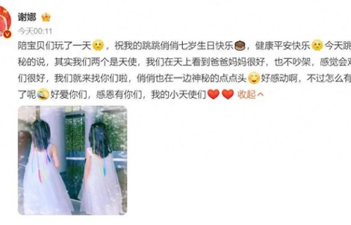 谢娜张杰带三女儿出游，萌娃正面照首曝光，姐妹花宛如复制粘贴_跳跳_一家_双胞胎|娜一|迪士尼|一家人|爸爸妈妈|全家福