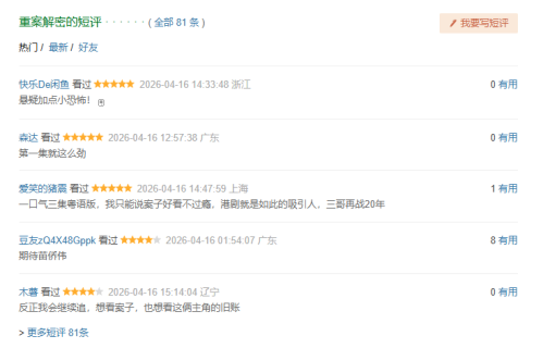 《重案解密》首播，清一色好评，港产犯罪刑侦，节奏快，尺度大